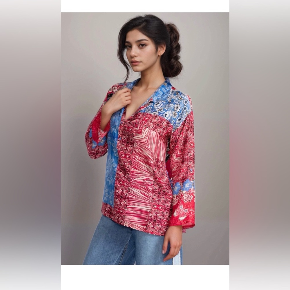 NWT Johnny Was Patchwork Button-Down Tunic/Blouse… - image 7